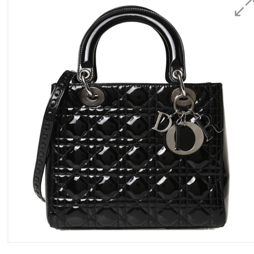 Christian Dior Patent Leather Black Cannage Quilted Lady Dior Medium
